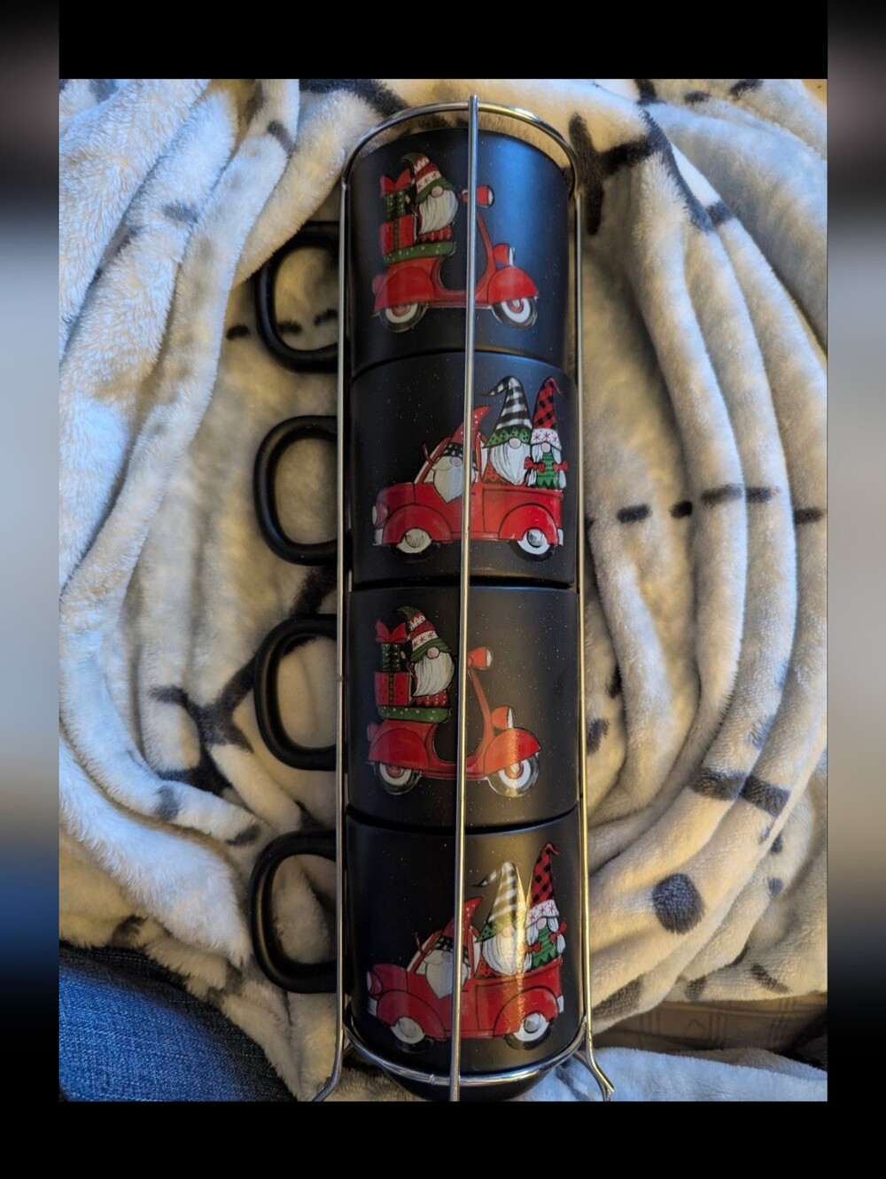 Peppermint & Pine Ceramic Gnome Christmas Mugs w/Metal Holder Or Stand